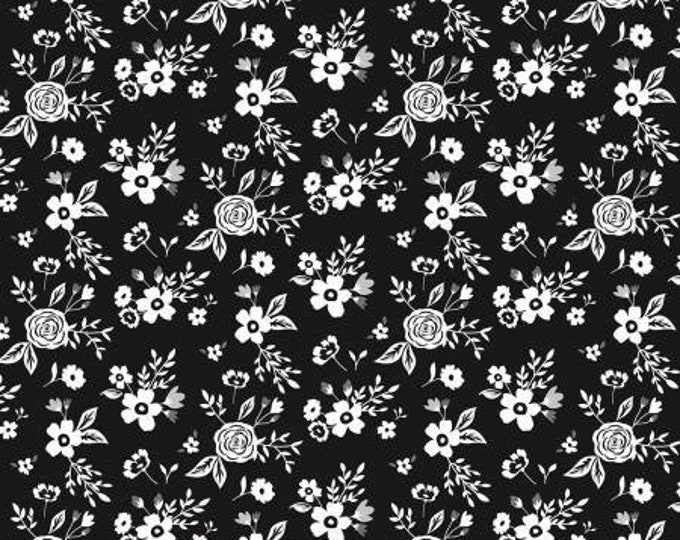 Black Tie Floral Black Fabric Yardage, Dani Mogstad, Riley Blake Designs, Cotton Quilt Fabric, Floral Fabric