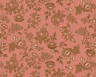 Chocolate Covered Cherry Pink Fancy Leaves Fabric Yardage, Kim Diehl, Henry Glass, Cotton Quilt Fabric, Floral Fabric