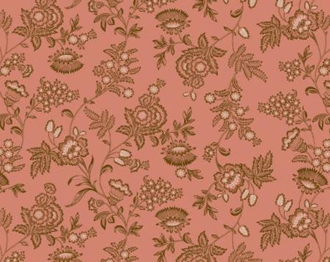 Chocolate Covered Cherry Pink Fancy Leaves Fabric Yardage, Kim Diehl, Henry Glass, Cotton Quilt Fabric, Floral Fabric