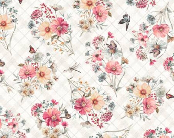 Country Weekend Taupe Bouquet Toss Fabric Yardage, Lisa Audit Collection, Wilmington Prints, Cotton Quilt Fabric, Floral Fabric