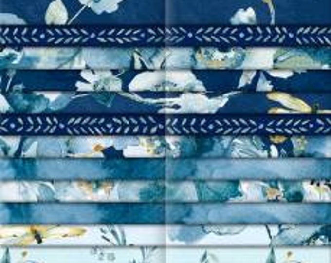 Blue Breeze 2-1/2 Inch Strips Jelly Roll, 40 Pieces, Danhui Nai, Wilmington Prints, Precut Cotton Quilt Fabric, Floral Fabric