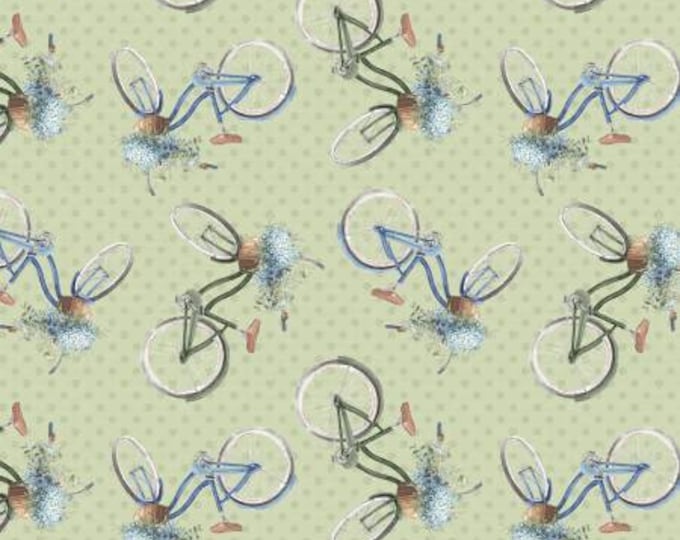 Remnant 1/3-Yard Bohemian Blue Green Bike Toss Fabric Yardage, Lisa Audit, Wilmington Prints, Cotton Quilt Fabric, Floral Fabric