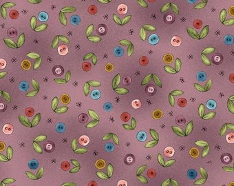 Remnant 1-1/3 Yards Born to Sew Plum Button Buds Fabric Yardage, Jacqueline Paton, Michael Miller, Cotton Quilt, Floral Fabric
