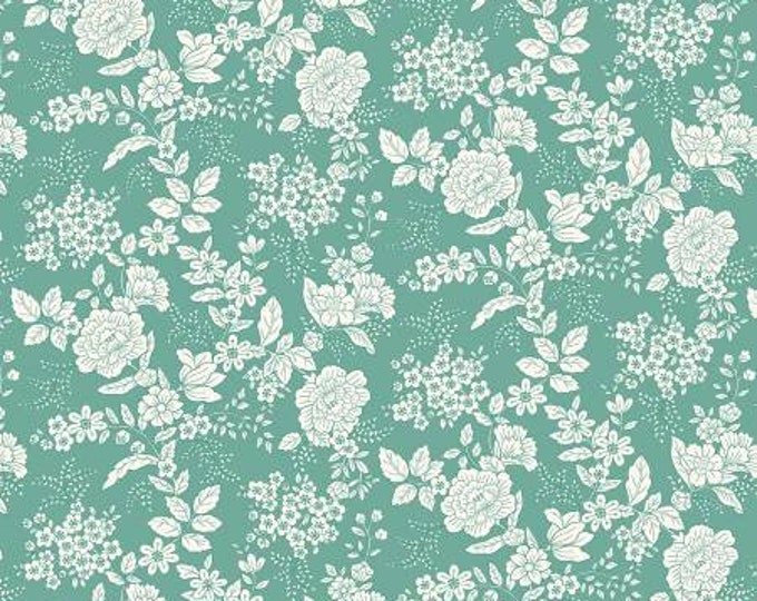Tranquility Dark Aqua Floral Quilt Fabric, Kim Diehl, Henry Glass, Cotton Quilt Fabric, Floral Fabric
