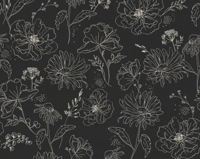 Honey Bee Wildflowers Black Fabric Yardage, My Mind's Eye Collection, Riley Blake Designs, Cotton Quilt Fabric