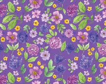 Plum Petals Floral Violet Fabric Yardage, Diane Labombarbe, Riley Blake Designs, Cotton Quilt Fabric, Floral Fabric