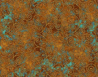 Crow-mazing Rust Scrolls Fabric Yardage, Jan Mott, Henry Glass, Cotton Quilt Fabric