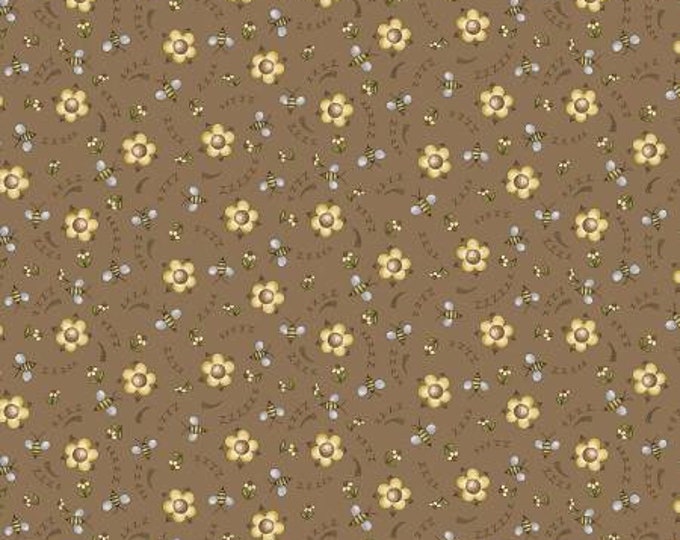 Nature's Choir Brown Buzzing By Fabric Yardage, MMF Collection, Michael Miller Fabrics, Cotton Quilt Fabric, Floral Fabric