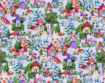 Down the Fairy Path Lilac Multi Allover Fairies 18 Inch Repeat Fabric Yardage, Color Principle Studio, Henry Glass, Cotton Quilt Fabric