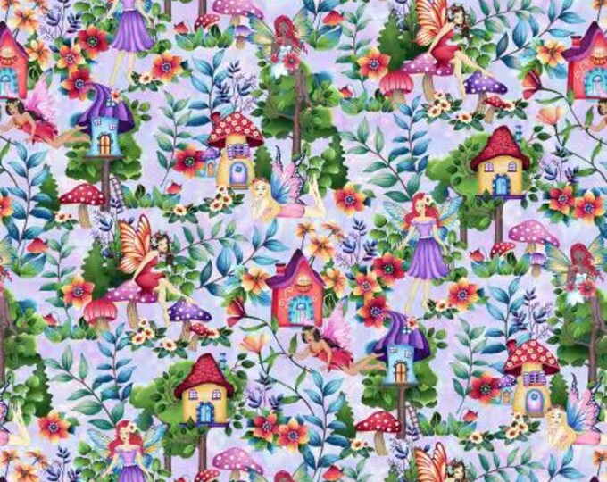 Down the Fairy Path Lilac Multi Allover Fairies 18 Inch Repeat Fabric Yardage, Color Principle Studio, Henry Glass, Cotton Quilt Fabric