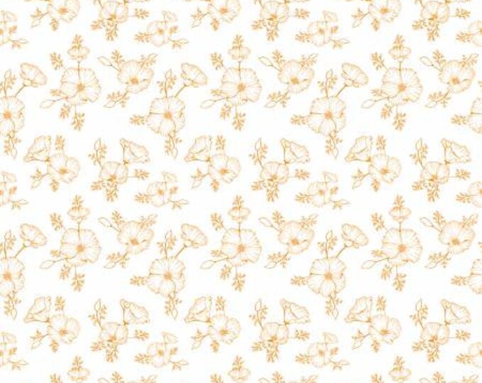 Golden Poppies Tonal White Fabric Yardage, Riley Blake Designs, Cotton Quilting Fabric, Floral Fabrics