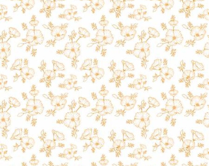 Golden Poppies Tonal White Fabric Yardage, Riley Blake Designs, Cotton Quilting Fabric, Floral Fabrics