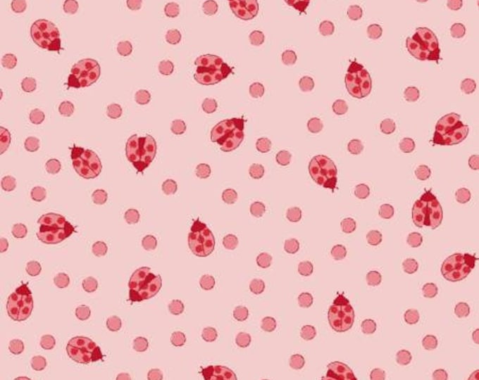 Ladybug Mania Light Pink Dot Fabric Yardage, Cotton Quilt Fabric, Meags & Me, Clothworks, Floral Fabric
