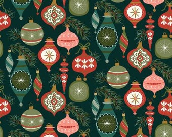 Christmas is in Town Ornaments Forest Fabric Yardage, Sandy Gervais, Riley Blake Designs, Cotton Quilt Fabric, Christmas Fabric
