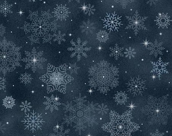 Remnant 1/2-Yard Bentley's Navy Big Snowflakes Fabric Yardage, Marcus Fabrics, Smithsonian Institute Collection, Cotton Quilt Fabric