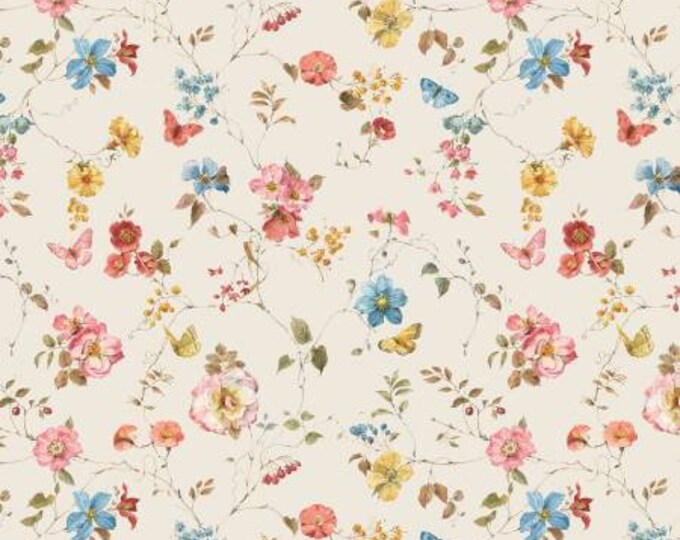Countryside Floral Sand Fabric Yardage, Lisa Audit, Riley Blake Designs, Cotton Quilt Fabric, Floral Fabric