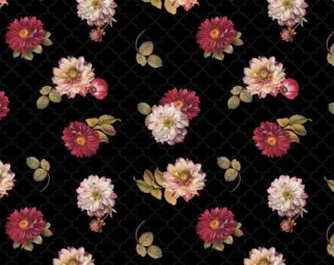 Rosewood Lane Black Flower Toss Fabric Yardage, Lisa Audit, Wilmington Prints, Cotton Quilt Fabric, Floral Fabric