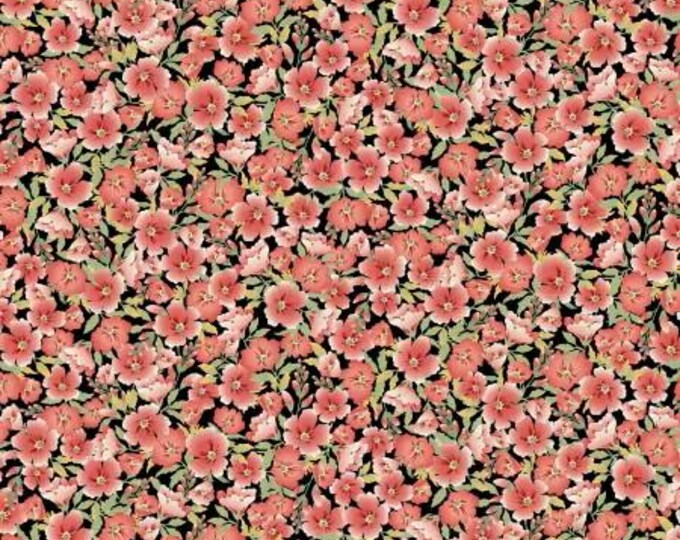 CareFree Black Floral Joy Fabric Yardage, Michael Miller, Cotton Quilt Fabric, Floral Fabric