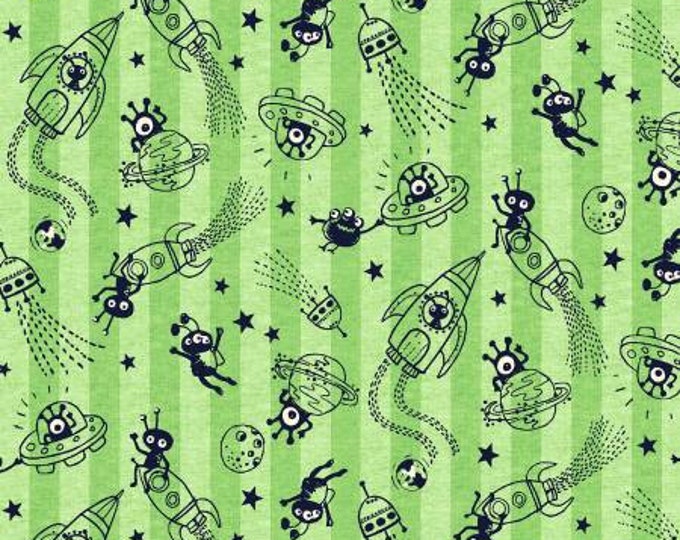 Space Oddity Green Monster Astronauts Fabric Yardage, Michael Miller, MMF Collection, Cotton Quilting Fabric, Space Fabric