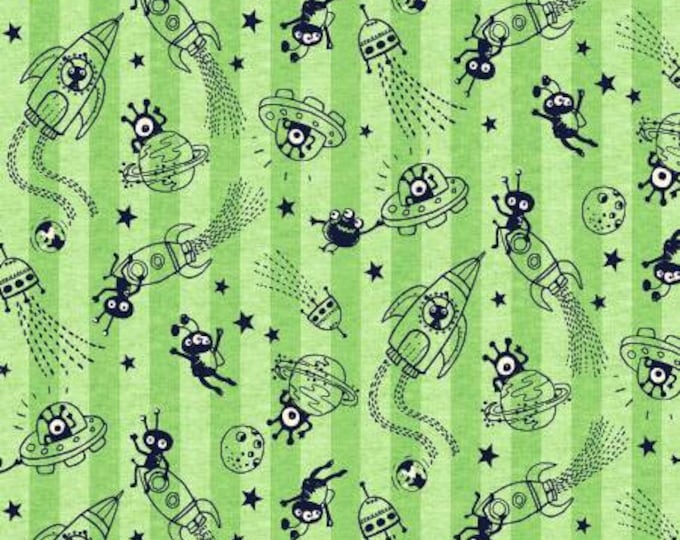 Space Oddity Green Monster Astronauts Fabric Yardage, Michael Miller, MMF Collection, Cotton Quilting Fabric, Space Fabric