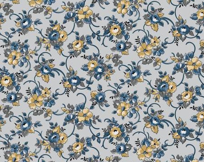 Delightful Bouquet Gray Fabric Yardage, Gerri Robinson, Riley Blake Designs, Cotton Quilt Fabric