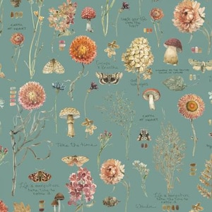 Season's Study Teal Large All Over Fabric Yardage, Wilmington Prints, Cotton Quilt Fabric, Floral Fabric