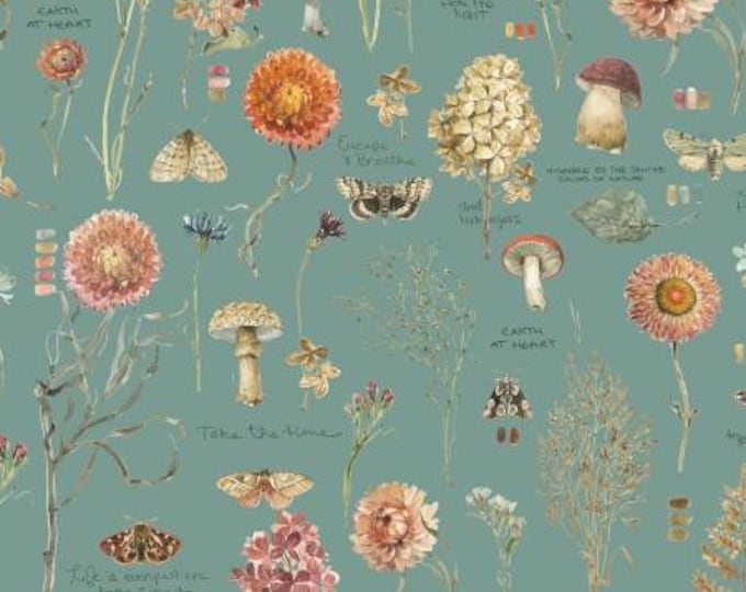 Season's Study Teal Large All Over Fabric Yardage, Wilmington Prints, Cotton Quilt Fabric, Floral Fabric