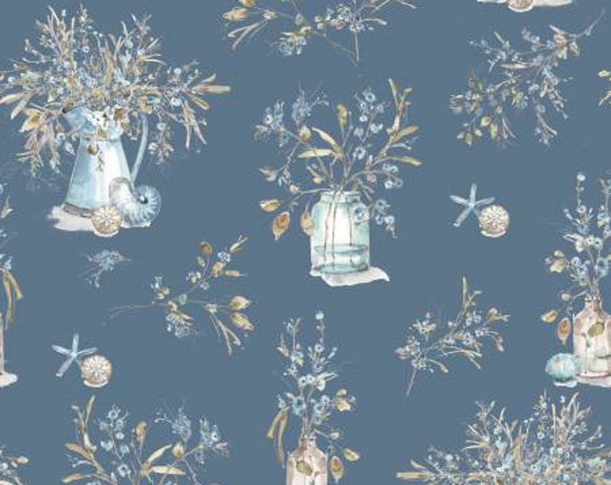 Blue Escape Coastal Main Colonial Fabric Yardage, Lisa Audit, Riley Blake Designs, Cotton Quilt Fabric, Floral Fabric