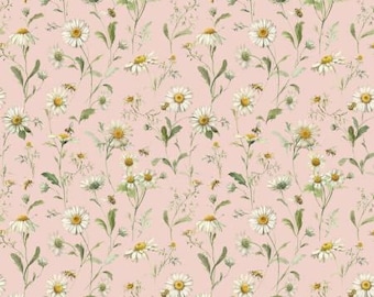 Love Me More Daisies Blush Fabric Yardage, Lisa Audit, Riley Blake Designs, Cotton Quilt Fabric, Floral Fabric