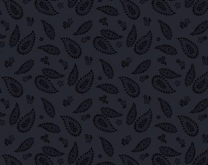 Essentials Basics Black on Black Paisley Fabric Yardage, Wilmington Prints, Cotton Quilting Fabric, Floral Fabric