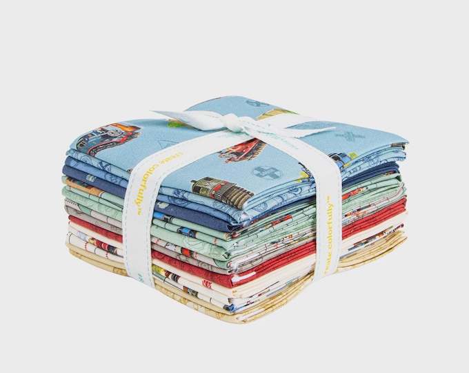 Thomas & Friends 80th Anniversary 1-Yard Bundle, 8 Pieces, Riley Blake Designs, Precut Cotton Quilt Fabric