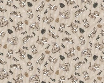 Big Kitties Taupe Tiger Toss Fabric Yardage, Shelly Comiskey, Henry Glass, Cotton Quilt Fabric