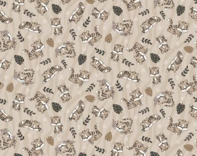 Big Kitties Taupe Tiger Toss Fabric Yardage, Shelly Comiskey, Henry Glass, Cotton Quilt Fabric