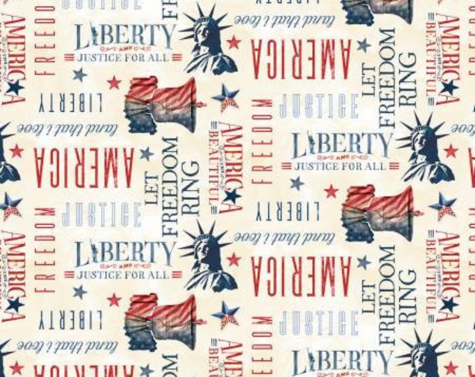 Liberty Lane Cream Patriotic Word Toss Fabric Yardage, Stephanie Marrott, Wilmington Prints, Cotton Quilt Fabric