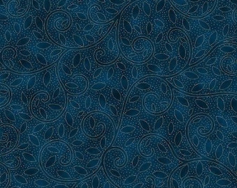 Fall for Autumn Navy with Gold Metallic Fabric Yardage, Hoffman Fabrics, Cotton Quilt Fabric