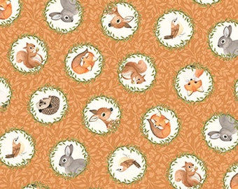Woodland Babes Cream Multi Animals Fabric Yardage, Kathryn Christensen, Northcott Fabrics, Cotton Quilt Fabric