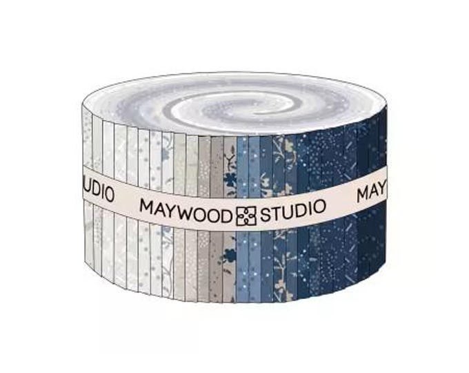 Patchwork Blue 2-1/2 Inch Strips Jelly Roll, 40 Pieces, Maywood Studio, Precut Cotton Quilting Fabric