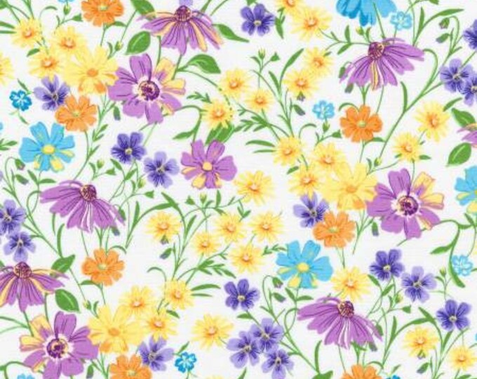 FLH-20288-14 Wildflowers Flowers Natural Fabric Yardage, Debbie Beaves, Robert Kaufman, Cotton Quilt Fabric, Floral Fabric