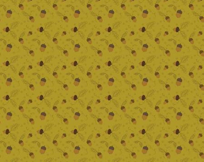 Awesome Autumn Acorns Olive Fabric Yardage, Sandy Gervais, Riley Blake Designs, Cotton Quilt Fabric, Autumn Fabric