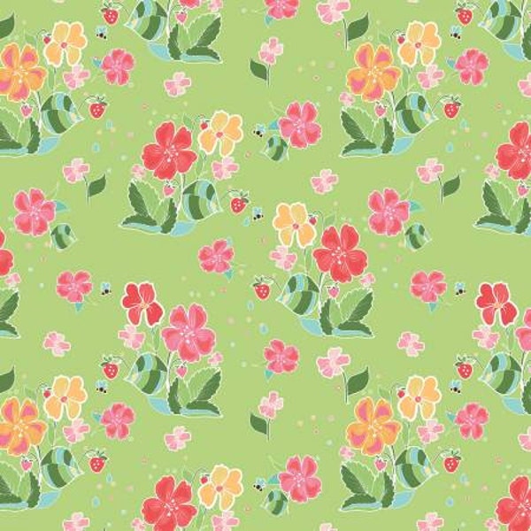 Strawberry Honey Main Keylime Fabric Yardage, Gracey Larson, Riley Blake Designs, Cotton Quilt Fabric, Floral Fabric