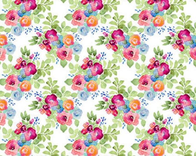 Remnant 1-1/2 Yards Love is in the Air White Small Floral Clusters Fabric Yardage, Lanie Loreth, Blank Quilting, Cotton Quilt Fabric