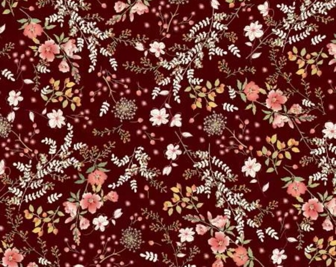 CareFree Burgundy Field of Wildflower Fabric Yardage, Michael Miller, Cotton Quilt Fabric, Floral Fabric