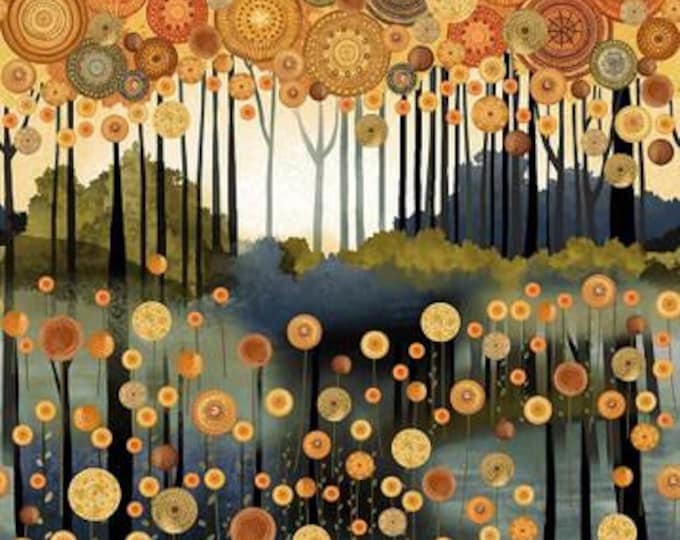 Crow-mazing Ochre Rust Multi Border Trees 1-Yard Length, Jan Mott, Henry Glass, Cotton Quilt Fabric