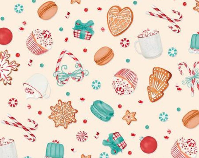 Peppermint Parlor Cream Sweets Toss Fabric Yardage, Danielle Leone, Wilmington Prints, Cotton Quilt Fabric, Christmas Fabric