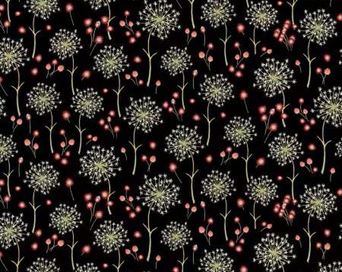 CareFree Black Dandelion Breeze Fabric Yardage, Michael Miller, Cotton Quilt Fabric, Floral Fabric