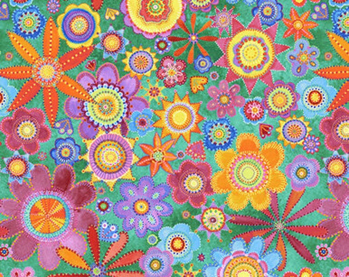 Remnant 1-1/3 Yards Loca Linda II Jade Packed Floral Fabric Yardage, Jackie Decker, Blank Quilting, Cotton Quilt Fabric, Floral Fabric