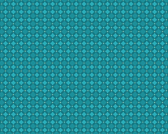Remnant 2-1/4 Yards Fall Fabric, Thankful Checkerboard Teal Cotton Quilting Fabric, Autumn Fabric, Amanda Murphy, Benartex