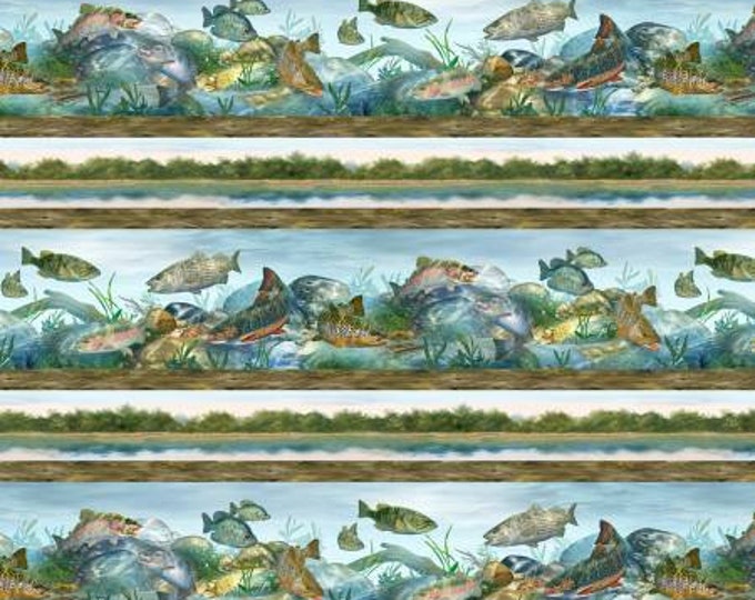 First Catch Multi Repeating Stripe Fabric Yardage, Wilmington Prints, McGovern Wildlife Collection, Cotton Quilt Fabric