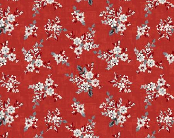 Ruby Red Corsage Floral Fabric Yardage, Whistler Studio, Windham, Cotton Quilt Fabric, Floral Fabric