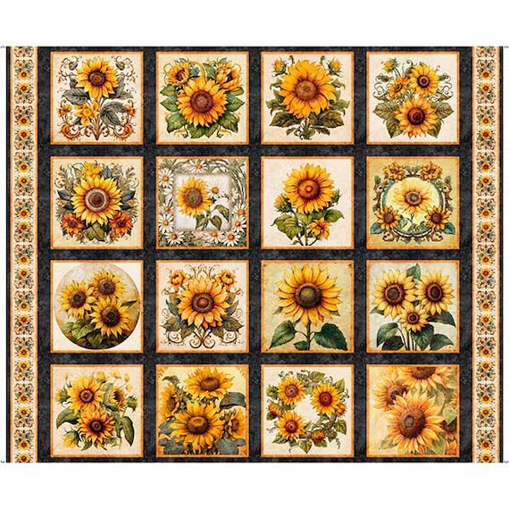 Sunflower Serenade Sunflower Picture Patches Cream 36-inch Fabric 